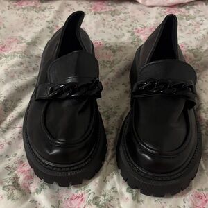 Black Chunky Loafers with Chain Detail